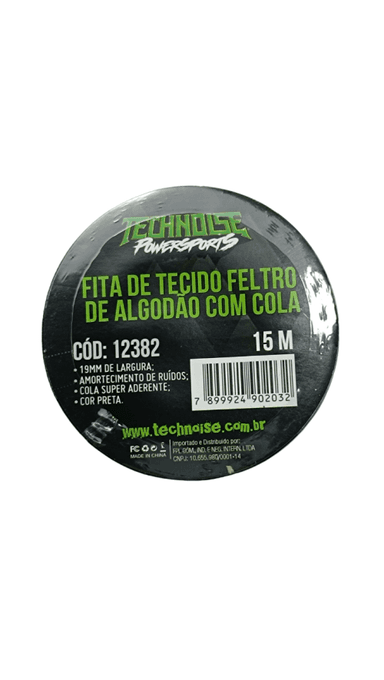 FITA DE TECIDO FELTRO DE ALGODAO COM COLA 15M X 19MM PRETA TECHNOISE