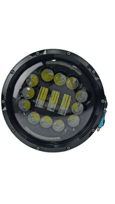 FAROL DE LED REDONDO 7 POL COM ANGEL EYES DRL COM SETA 65W 960V FUNCAO ALTO E BAIXO LUMI