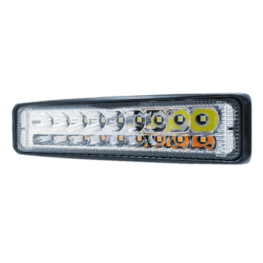 FAROL DE LED RETANGULAR 160X50X40MM 18W 10-80V LUZ BRANCA + LED AMBAR
