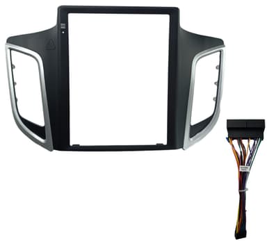 MOLDURA TESLA 9.7" COM CHICOTE DE LIGACAO CRETA 2016 / 2021 PRETO FOSCO DETALHE PRATA 2 MIX