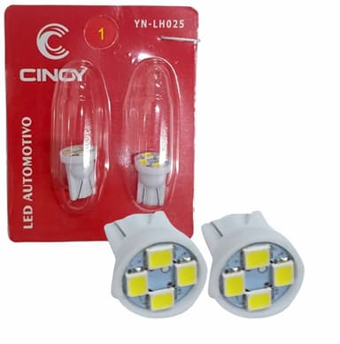 LAMPADA LED PINGAO T10 4 LEDS 3528 BRANCA 12V PAR CINOY